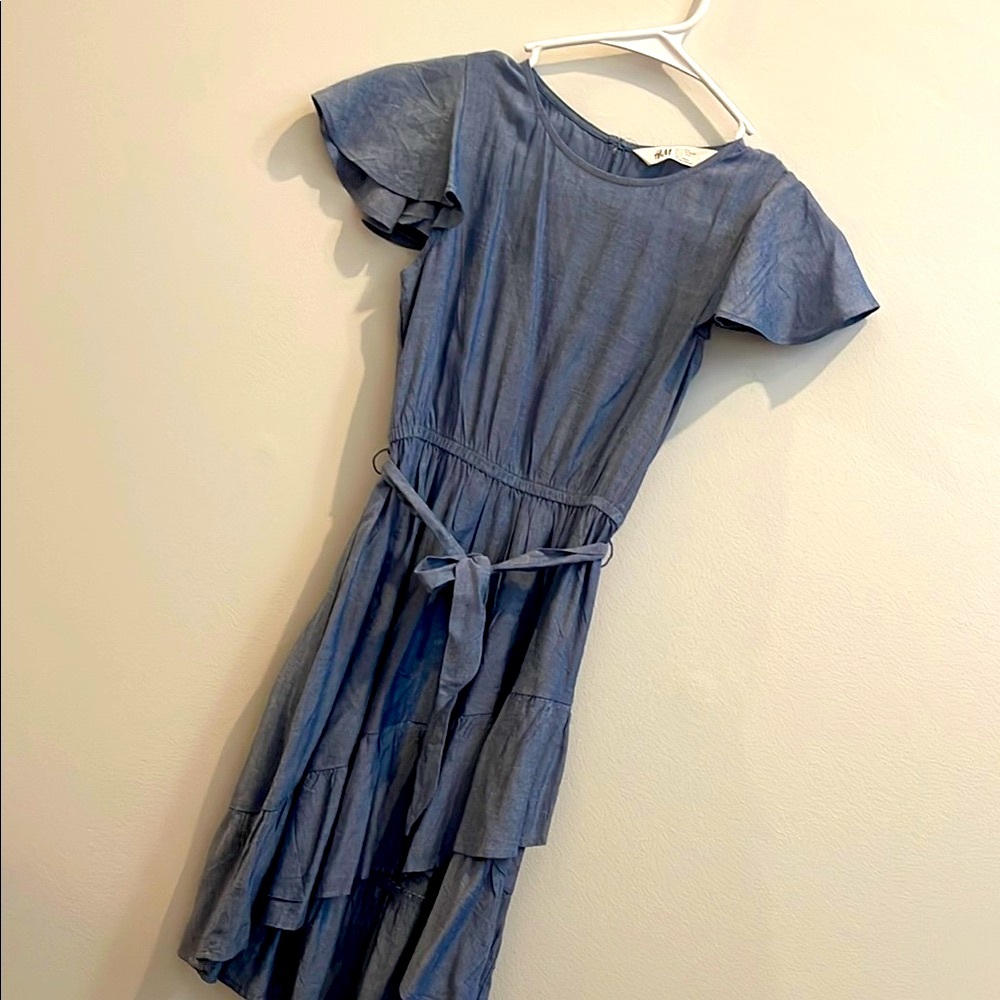 H&M Blue Ruffled Tiered Off the Shoulder Midi Sundress